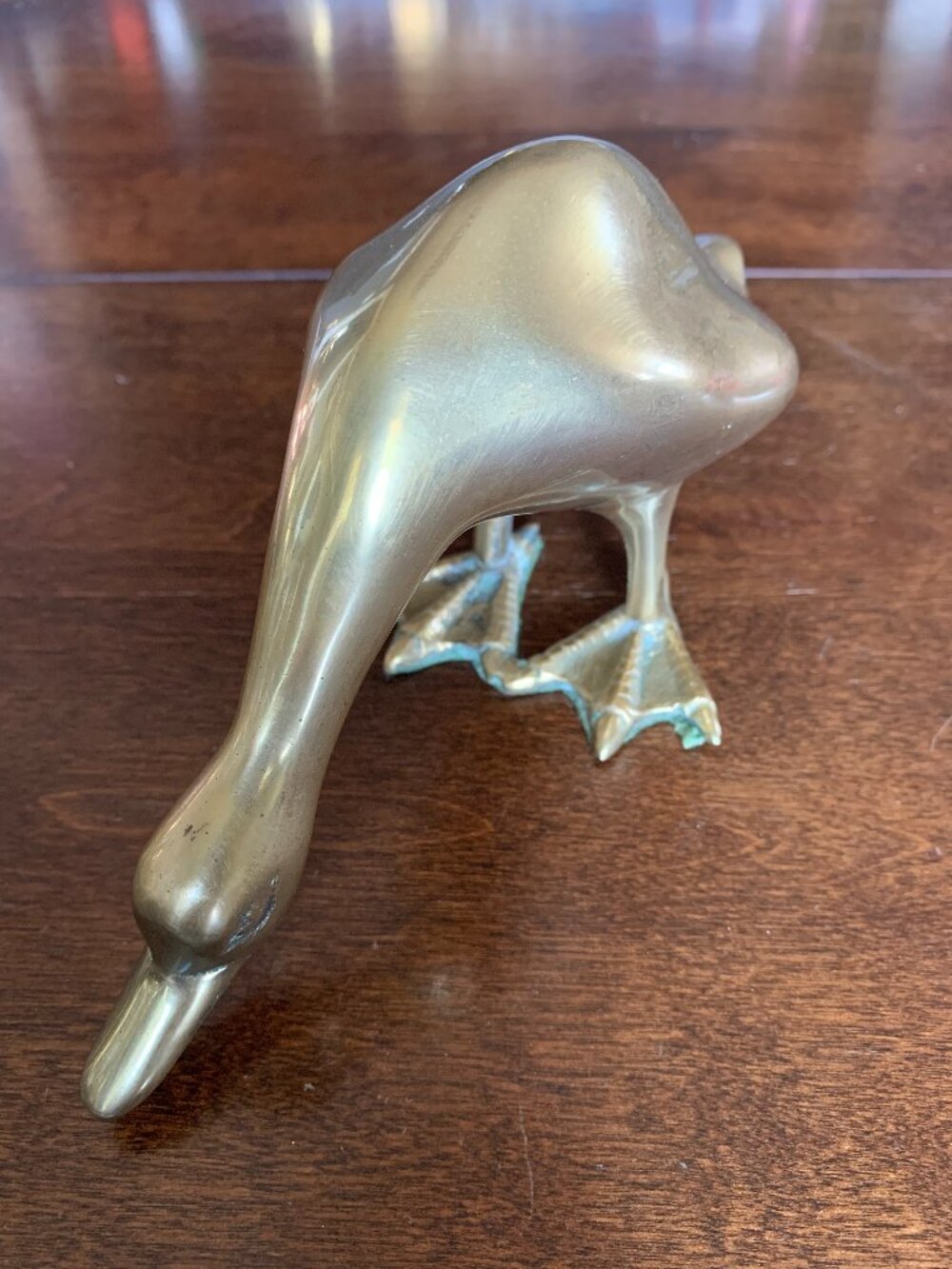 Vintage Brass STANDING DUCK GOOSE Bird Feeding Home Decor Heavy